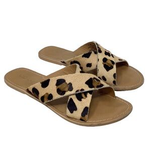 Coconuts by Matisse Pebble Leopard Cow Hair Slide Sandals Size 7M